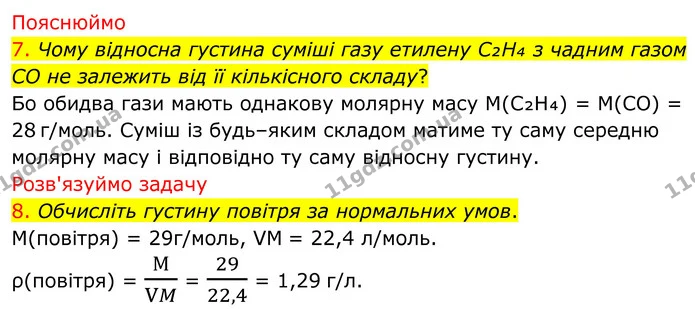 7. Чому відносна густина суміші газу етилену C₂H₄ з чадним газом CO не залежить від її кількісного складу? — ГДЗ Хімія 8 клас Попель