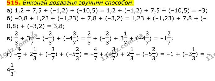 515. Виконай додаваня зручним способом. — ГДЗ Математика 6 клас Бевз 1-2 ч.
