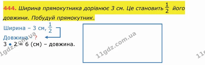 444. Ширина прямокутника дорівнює 3 см. Це становить його довжини. Побудуй прямокутник. — ГДЗ Математика 3 клас Листопад 1-2 ч.
