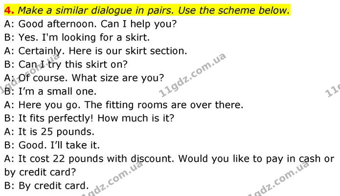 4. Make a similar dialogue in pairs. Use the scheme below. — ГДЗ Англійська мова 6 клас Карпюк 2023