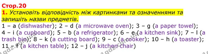 1. Установіть відповідність між картинками та означеннями та запишіть назви предметів. — ГДЗ Робочий зошит Англійська мова 7 клас Ходаковська, Несвіт