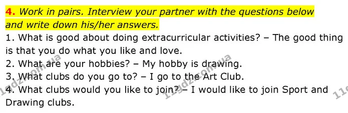 4. Work in pairs. Interview your partner with the questions below — ГДЗ Робочий зошит Англійська мова 7 клас Карпюк