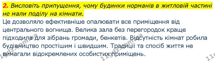 2. Висловіть припущення, чому будинки норманів в житловій частині не мали поділу на кімнати. — ГДЗ Всесвітня історія 7 клас Щупак