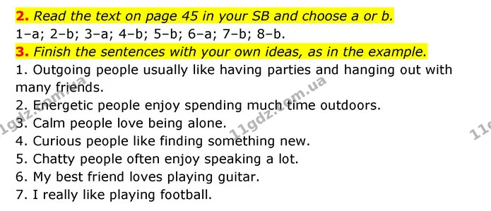 2. Read the text on page 45 in your SB and choose a or b. — ГДЗ Робочий зошит Англійська мова 6 клас Карпюк
