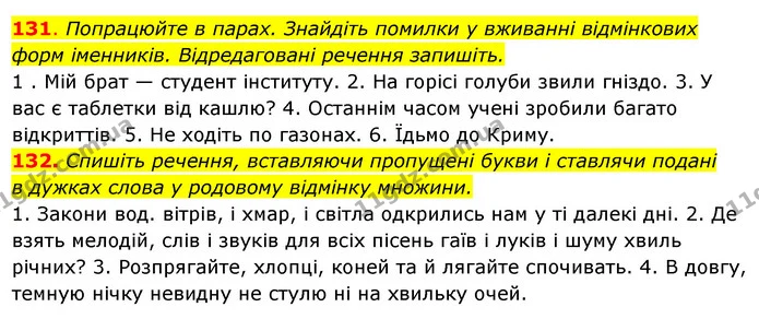 131. Попрацюйте в парах. Знайдіть помилки у вживанні відмінкових форм іменників. Відредаговані речення запишіть. — ГДЗ Українська мова 6 клас Ворон, Солопенко