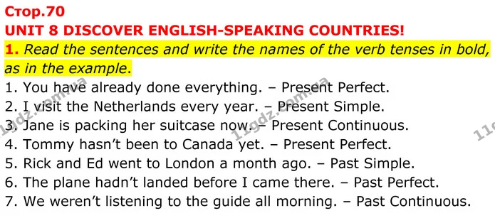 1. Read the sentences and write the names of the verb tenses in bold, as in the example. — ГДЗ граматика Англійська мова 8 клас Карпюк