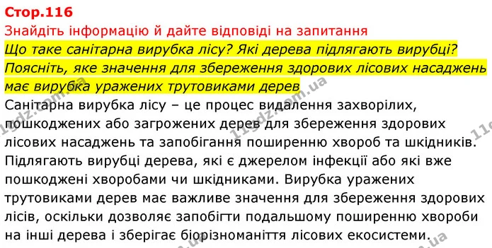 Що таке санітарна вирубка лісу? Які дерева підлягають вирубці? Поясніть, яке значення для збереження здорових лісових насаджень має — ГДЗ Біологія 7 клас Тагліна