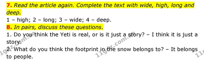 7. Read the article again. Complete the text with wide, high, long and deep. — ГДЗ Англійська мова 6 клас Коста (Prepare 6)