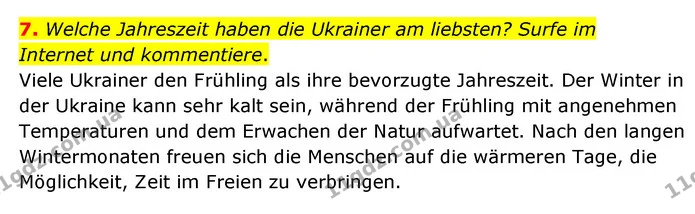 7. Welche Jahreszeit haben die Ukrainer am liebsten? Surfe im — ГДЗ Німецька мова 6 клас Сотникова 2 рік (2023)