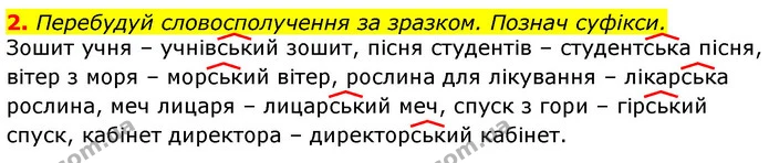 2. Перебудуй словосполучення за зразком. Познач суфікси. — ГДЗ Українська мова та читання 3 клас Большакова 1-2 ч.
