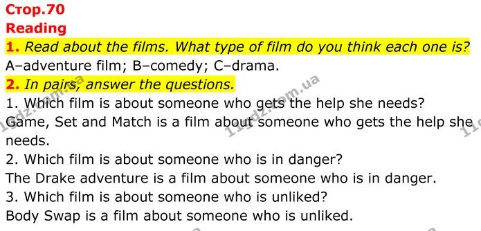 1. Read about the films. What type of film do you think each one is? — ГДЗ Англійська мова 7 клас Коста
