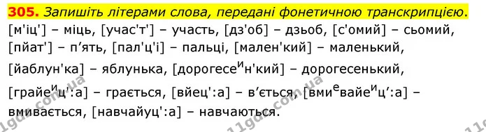 305. Запишіть літерами слова, передані фонетичною транскрипцією. — ГДЗ Українська мова 5 клас Глазова 2022