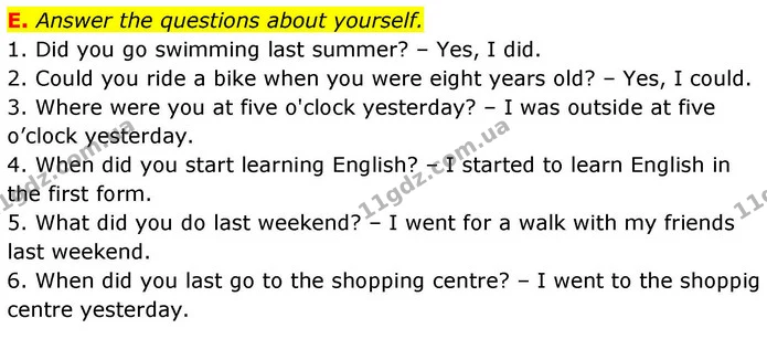 E. Answer the questions about yourself. — ГДЗ робочий зошит Англійська мова 7 клас Мітчелл