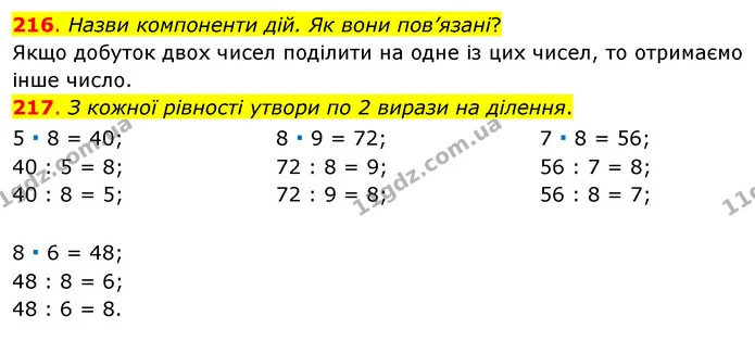 216. Назви компоненти дій. Як вони пов’язані? — ГДЗ Математика 3 клас Бевз 1 частина