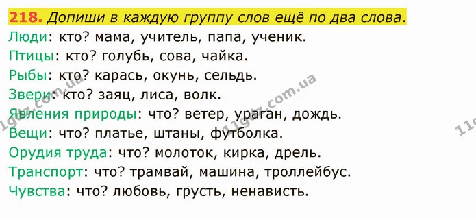 218. Допиши в каждую группу слов ещё по два слова. — ГДЗ Русский язык и чтение 3 класс Лапшина