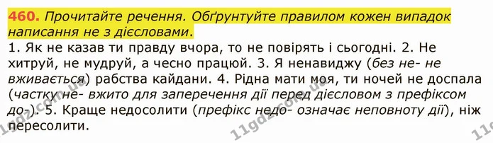 460. Прочитайте речення. Обґрунтуйте правилом кожен випадок написання не з дієсловами. — ГДЗ Українська мова 6 клас Заболотний 2019
