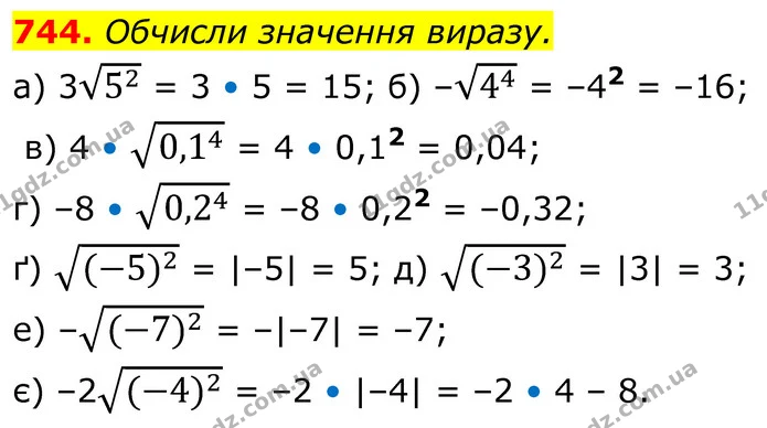 744. Обчисли значення виразу. — ГДЗ Алгебра 8 клас Бевз