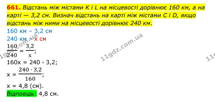 661. Відстань між містами K і L на місцевості дорівнює 160 км, а на — ГДЗ Математика 6 клас Істер 2023 1-2 ч.
