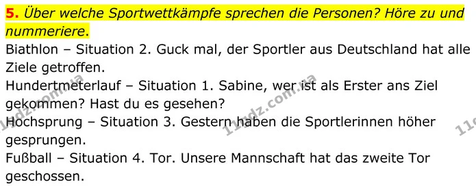 5. Über welche Sportwettkämpfe sprechen die Personen? Höre zu und nummeriere. — ГДЗ Німецька мова 8 клас Сотникова (2025) 4 рік
