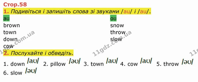 1. Подивіться і запишіть слова зі звуками /au/ і /au/. — ГДЗ Зошит Англійська мова 4 клас Мітчелл