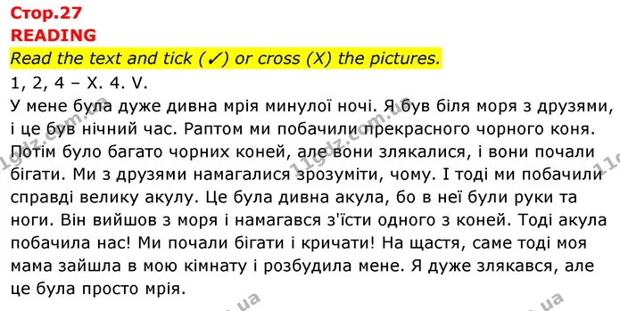 Read the text and tick (✓) or cross (X) the pictures. — ГДЗ Збірник тестів Англійська мова 5 клас Мітчелл (Test Booklet)