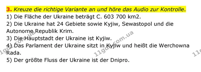 3. Kreuze die richtige Variante an und höre das Audio zur Kontrolle. — ГДЗ Німецька мова 6 клас Сотникова 2 рік (2023)