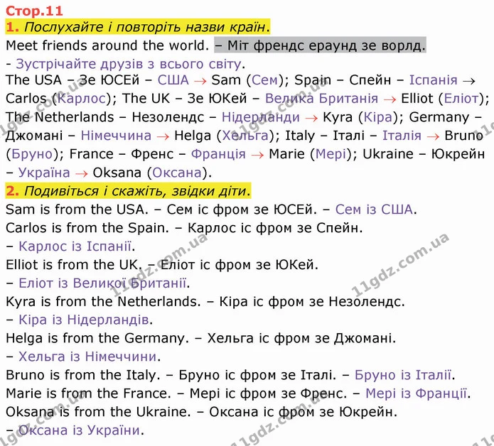 1. Послухайте і повторіть назви країн. — ГДЗ Англійська мова 4 клас Карпюк НУШ