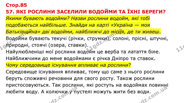 Якими бувають водойми? Назви рослини водойм, які тобі подобаються найбільше. Знайди на карті «Україна — моя Батьківщина» дві водойми — ГДЗ Я досліджую світ 3 клас Грущинська (1 частина)