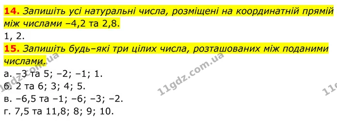 14. Запишіть усі натуральні числа, розміщені на координатній прямій між числами –4,2 та 2,8. — ГДЗ Математика 6 клас Біос 1-2 ч.