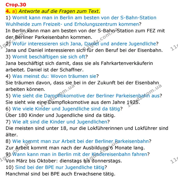 4. a) Antworte auf die Fragen zum Text. — ГДЗ Німецька мова 10 клас Сотникова 2018