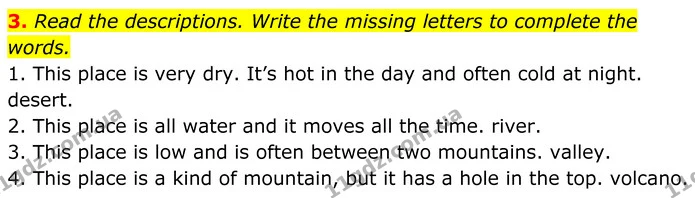 3. Read the descriptions. Write the missing letters to complete the words. — ГДЗ Англійська мова 7 клас Коста