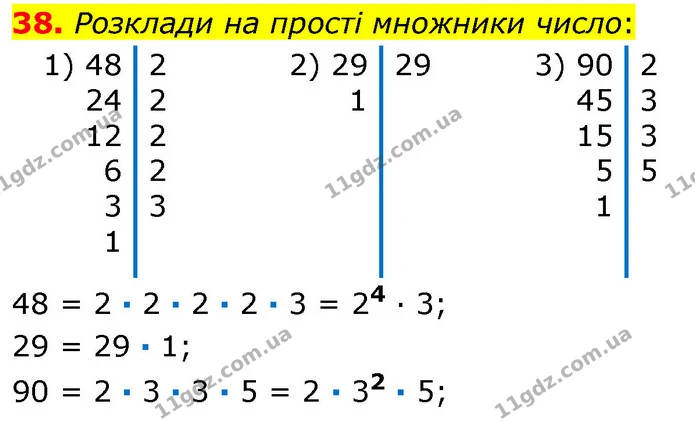 38. Розклади на прості множники число: — ГДЗ Математика 6 клас Істер 2023 1-2 ч.