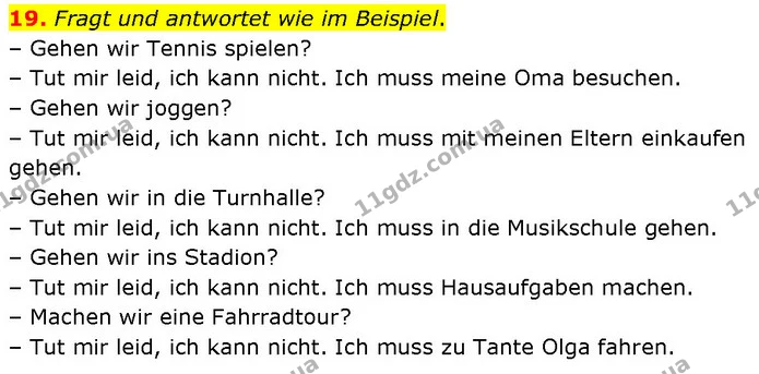 19. Fragt und antwortet wie im Beispiel. — ГДЗ Німецька мова 7 клас Басай