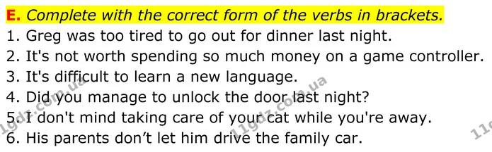 E. Complete with the correct form of the verbs in brackets. — ГДЗ граматика Англійська мова 7 клас Мітчелл