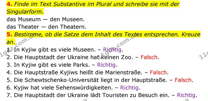 4. Finde im Text Substantive im Plural und schreibe sie mit der Singularform. — ГДЗ Німецька мова 6 клас Сотникова 2 рік (2023)