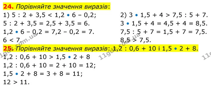 24. Порівняйте значення виразів: — ГДЗ Математика 6 клас Тарасенкова 2023 1-2 ч.