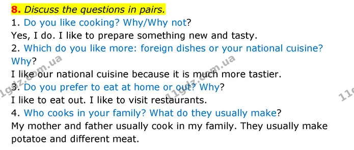 8. Discuss the questions in pairs. — ГДЗ Англійська мова 6 клас Карпюк 2023
