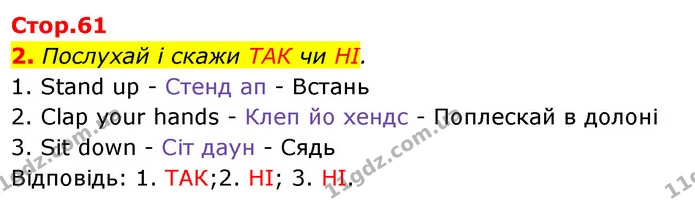 2. Послухай і скажи ТАК чи НІ. — Англійська мова 1 клас Мітчелл