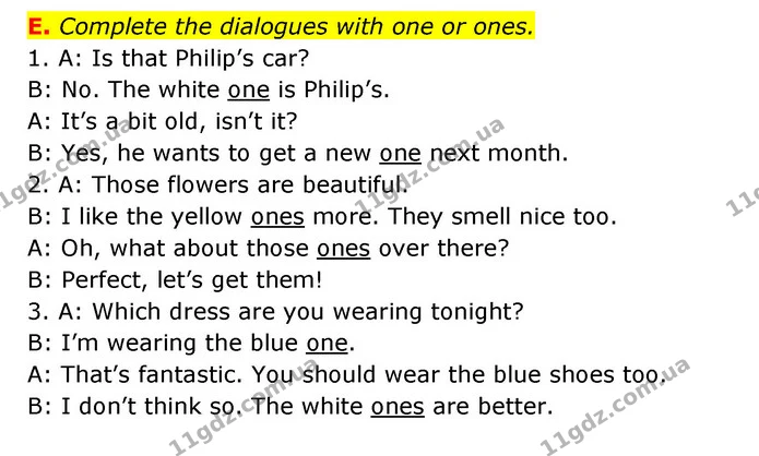 E. Complete the dialogues with one or ones. — ГДЗ Робочий зошит Англійська мова 6 клас Мітчелл