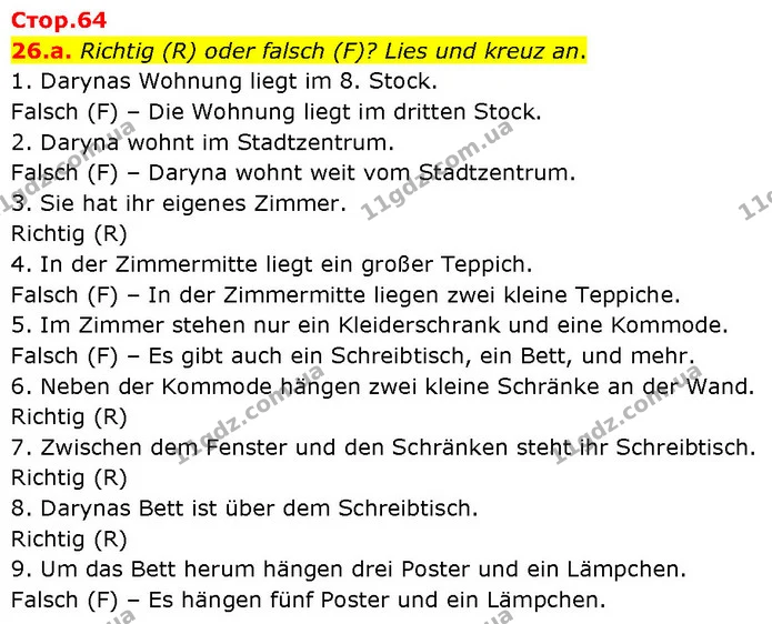 26.a. Richtig (R) oder falsch (F)? Lies und kreuz an. — ГДЗ Німецька мова 7 клас Басай