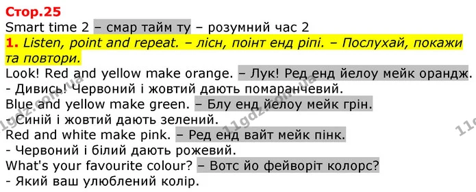 1. Listen, point and repeat. – лісн, поінт енд ріпі. – Послухай, покажи та повтори. — ГДЗ Англійська мова 2 клас Мітчелл