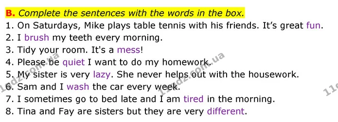 B. Complete the sentences with the words in the box. — ГДЗ зошит Англійська мова 5 клас Мітчелл
