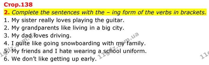 2. Complete the sentences with the – ing form of the verbs in brackets. — ГДЗ Англійська мова 6 клас Коста (Prepare 6)
