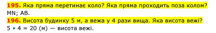 195. Яка пряма перетинає коло? Яка пряма проходить поза колом? — ГДЗ Математика 3 клас Будна 1-2 ч.