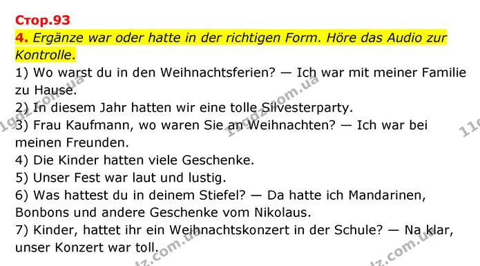 4. Ergänze war oder hatte in der richtigen Form. Höre das Audio zur Kontrolle. — ГДЗ Німецька мова 6 клас Сотникова 2 рік (2023)