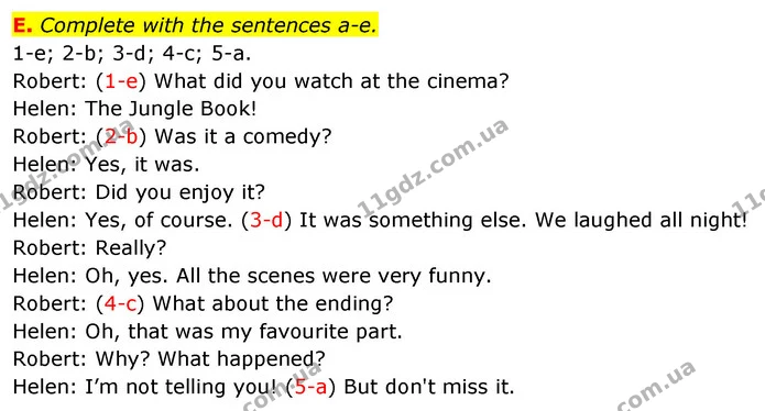 E. Complete with the sentences a-e. — ГДЗ зошит Англійська мова 5 клас Мітчелл