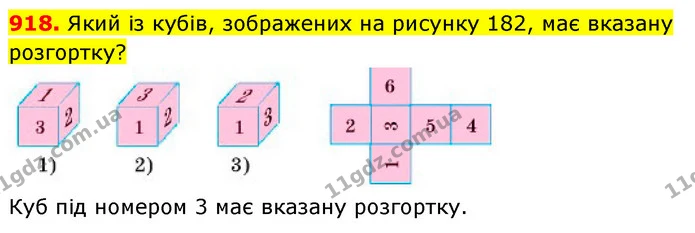 918. Який із кубів, зображених на рисунку 182, має вказану розгортку? — ГДЗ Математика 5 клас Кравчук