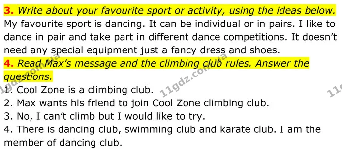 3. Write about your favourite sport or activity, using the ideas below. — ГДЗ Англійська мова 7 клас Коста
