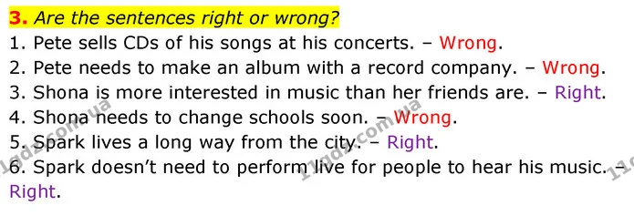 3. Are the sentences right or wrong? — ГДЗ Англійська мова 6 клас Коста (Prepare 6)