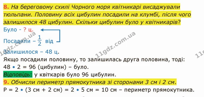 8. На береговому схилі Чорного моря квітникарі висаджували тюльпани. Половину всіх цибулин посадили на клумбі, після чого залишилося 48 — ГДЗ Математика 4 клас Скворцова